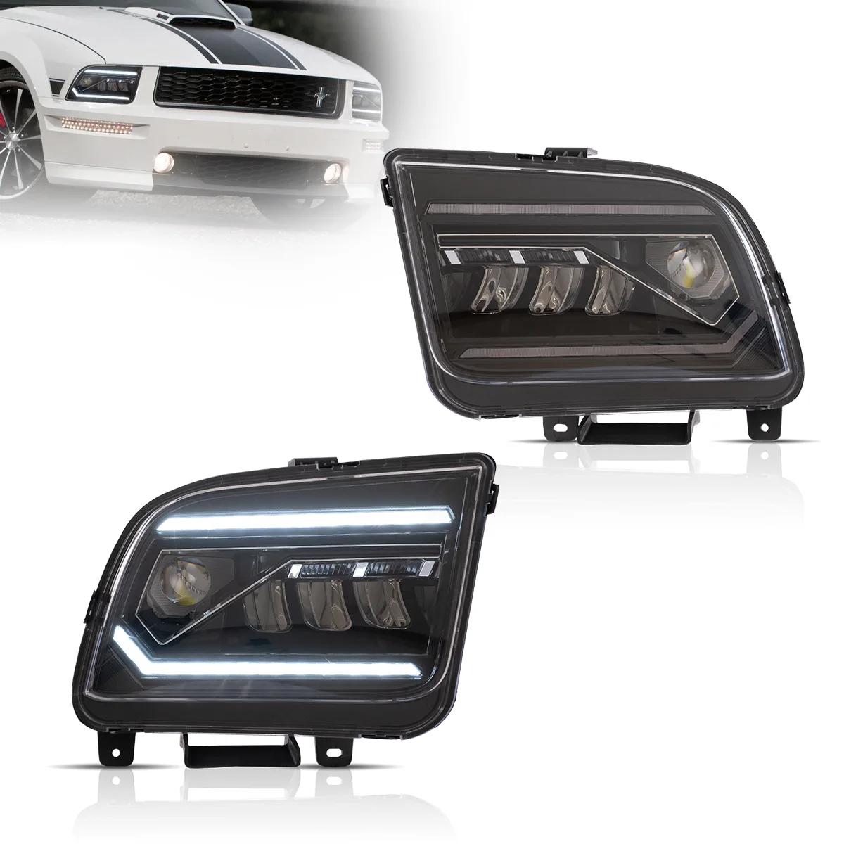 LED Dual Beam Projector With Reflector Headlights Chrome